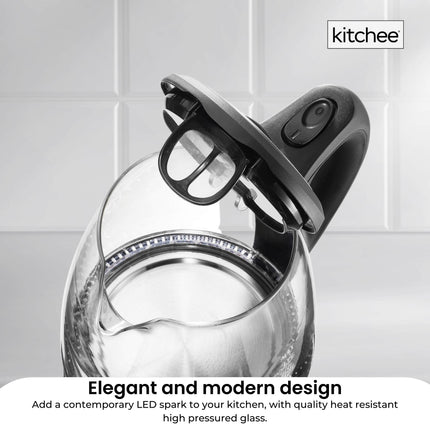 Kitchee 1.7L Glass Electric Kettle LED Light Cordless 360 Water Boiling Jug