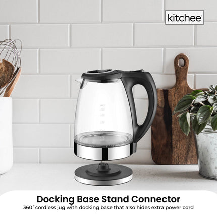 Kitchee 1.7L Glass Electric Kettle LED Light Cordless 360 Water Boiling Jug