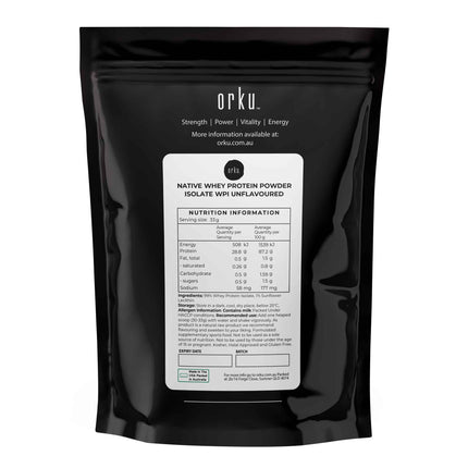 Orku 1Kg WPI Whey Protein Isolate Powder - Unflavoured Native Bag
