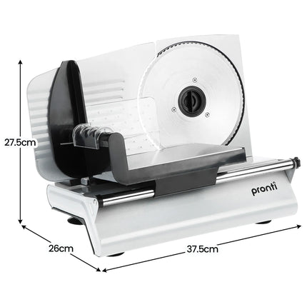 Pronti White Electric Food Slicer 200W with Adjustable Thickness 1 to 15mm Serrated and Fine Edge Stainless Steel Blades