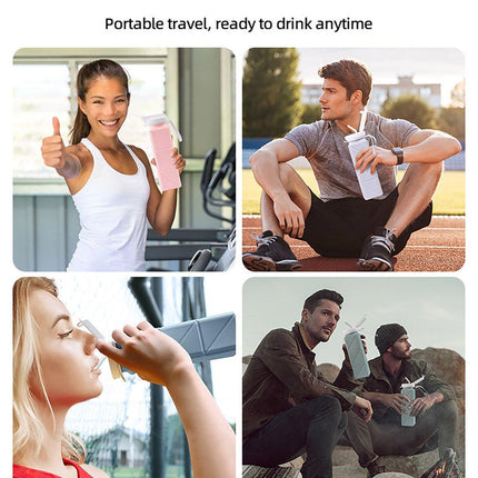 620ml Silicone Folding Water Bottle Food Grade Outdoor Sports Kettle High Temp - Green