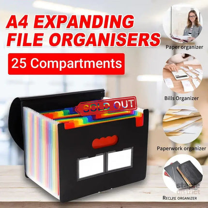 A4 Document Organiser 25 Compartments Multilayer Folder Office File Storage - Commercial > Commercial Others > Office