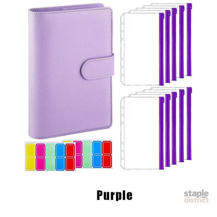 A6 Pu Leather Binder Pockets Cash Envelope Planner Notebooks - Light Purple - Commercial > Commercial Others > Office