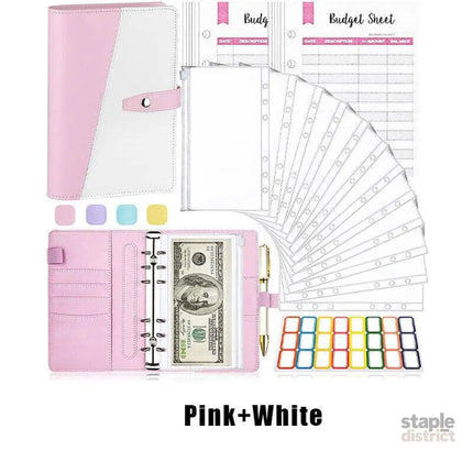 A6 Pu Leather Binder Pockets Cash Envelope Planner Notebooks - Light Purple - Commercial > Commercial Others > Office