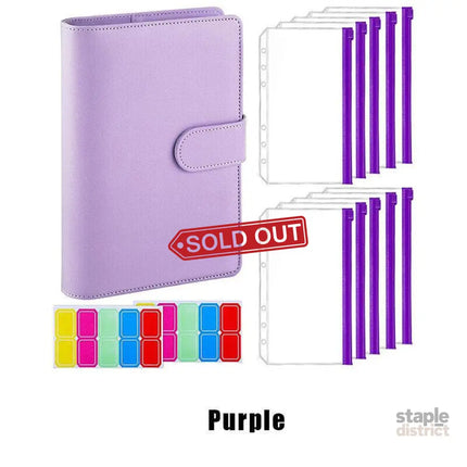 A6 Pu Leather Binder Pockets Cash Envelope Planner Notebooks - Purple - Commercial > Commercial Others > Office Supplies