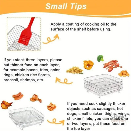 Air Fryer Grill Rack Multi Layer Removable Shelf Mesh Rack for Cooking BBQ - Rectangle - Appliances > Kitchen