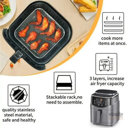 Air Fryer Grill Rack Multi Layer Removable Shelf Mesh Rack for Cooking BBQ - Rectangle - Appliances > Kitchen
