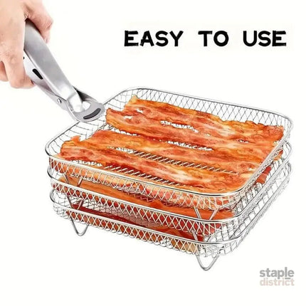 Air Fryer Grill Rack Multi Layer Removable Shelf Mesh Rack for Cooking BBQ - Rectangle - Appliances > Kitchen