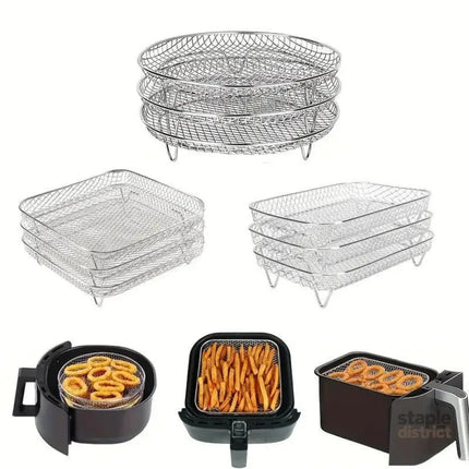 Air Fryer Grill Rack Multi Layer Removable Shelf Mesh Rack for Cooking BBQ - Rectangle - Appliances > Kitchen