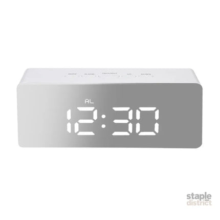 Alarm Clock Digital Led Mirror Desk Silver-2018816653667733505