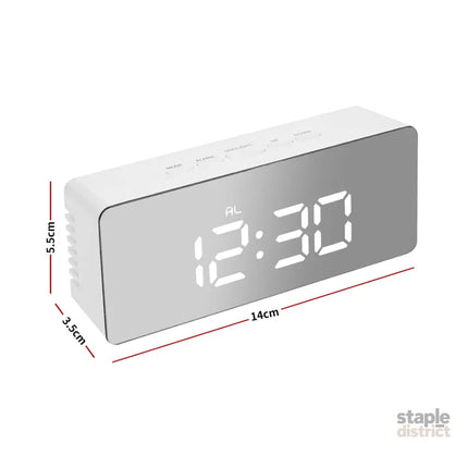 Alarm Clock Digital Led Mirror Desk Silver-2018816653667733506
