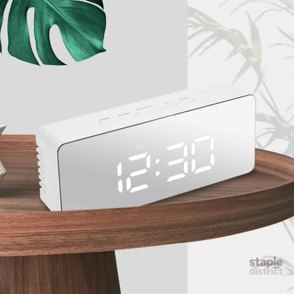 Alarm Clock Digital Led Mirror Desk Silver-2018816653667733511