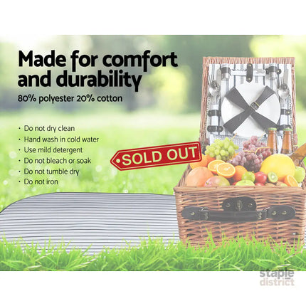 Alfresco 2 Person Picnic Basket Set Vintage Outdoor Baskets Insulated Blanket - Outdoor Recreation > Picnic > Picnic