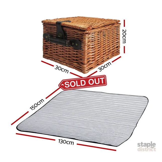 Alfresco 2 Person Picnic Basket Set Vintage Outdoor Baskets Insulated Blanket - Outdoor Recreation > Picnic > Picnic