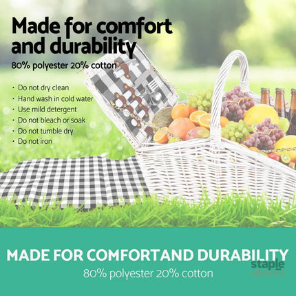 Alfresco 2 Person Picnic Basket Set Willow Vintage Baskets Insulated Blanket Bag - Outdoor Recreation > Picnic > Picnic
