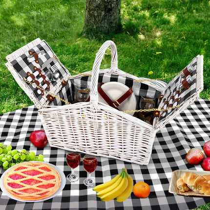 Alfresco 2 Person Picnic Basket Set Willow Vintage Baskets Insulated Blanket Bag - Outdoor Recreation > Picnic > Picnic