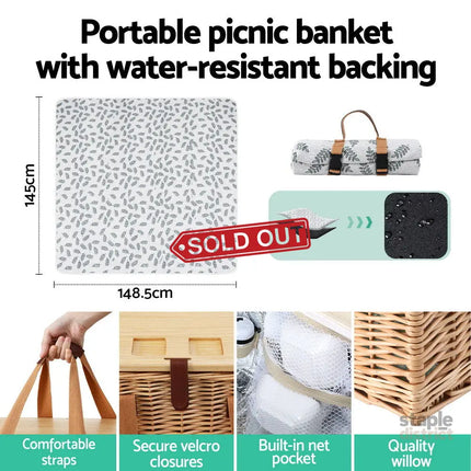 Alfresco 2 Person Picnic Basket Set with Table Blanket Cooler Wooden Insulated - Outdoor Recreation > Picnic > Picnic