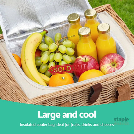 Alfresco 2 Person Picnic Basket Set with Table Blanket Cooler Wooden Insulated - Outdoor Recreation > Picnic > Picnic