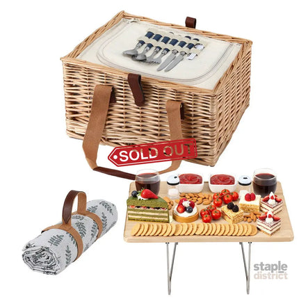 Alfresco 2 Person Picnic Basket Set with Table Blanket Cooler Wooden Insulated - Outdoor Recreation > Picnic > Picnic