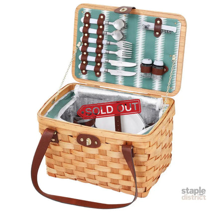 Alfresco 2 Person Picnic Basket Set Wooden Cooler Bag Plates Outdoor Insulated - Outdoor Recreation > Picnic > Picnic