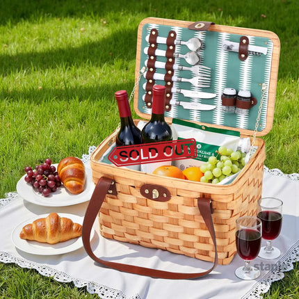 Alfresco 2 Person Picnic Basket Set Wooden Cooler Bag Plates Outdoor Insulated - Outdoor Recreation > Picnic > Picnic