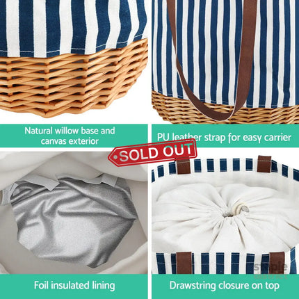 Alfresco 4 Person Picnic Basket Bag Set Wooden Blanket Cooler Outdoor Insulated - Outdoor Recreation > Picnic > Picnic