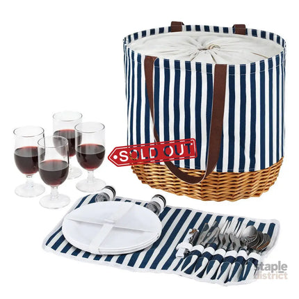 Alfresco 4 Person Picnic Basket Bag Set Wooden Blanket Cooler Outdoor Insulated - Outdoor Recreation > Picnic > Picnic