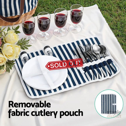 Alfresco 4 Person Picnic Basket Bag Set Wooden Blanket Cooler Outdoor Insulated - Outdoor Recreation > Picnic > Picnic