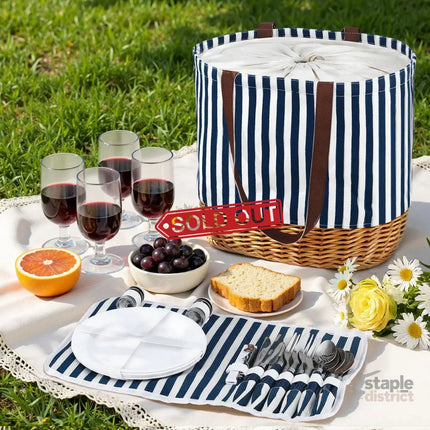 Alfresco 4 Person Picnic Basket Bag Set Wooden Blanket Cooler Outdoor Insulated - Outdoor Recreation > Picnic > Picnic