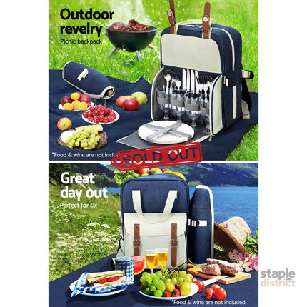 Alfresco 4 Person Picnic Basket Set Backpack Bag Insulated Blue - Outdoor Recreation > Picnic > Picnic Baskets