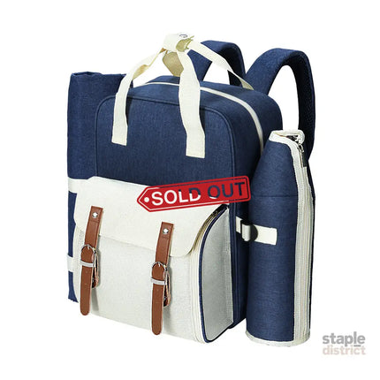 Alfresco 4 Person Picnic Basket Set Backpack Bag Insulated Blue - Outdoor Recreation > Picnic > Picnic Baskets