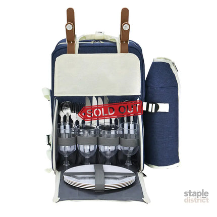 Alfresco 4 Person Picnic Basket Set Backpack Bag Insulated Blue - Outdoor Recreation > Picnic > Picnic Baskets