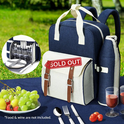 Alfresco 4 Person Picnic Basket Set Backpack Bag Insulated Blue - Outdoor Recreation > Picnic > Picnic Baskets