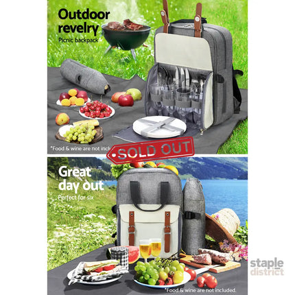 Alfresco 4 Person Picnic Basket Set Backpack Bag Insulated Grey - Outdoor Recreation > Picnic > Picnic Baskets