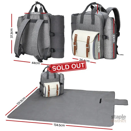 Alfresco 4 Person Picnic Basket Set Backpack Bag Insulated Grey - Outdoor Recreation > Picnic > Picnic Baskets