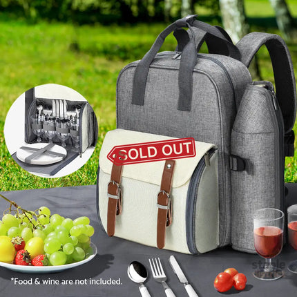 Alfresco 4 Person Picnic Basket Set Backpack Bag Insulated Grey - Outdoor Recreation > Picnic > Picnic Baskets