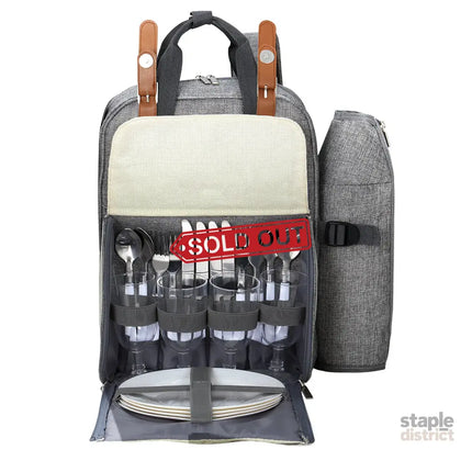 Alfresco 4 Person Picnic Basket Set Backpack Bag Insulated Grey - Outdoor Recreation > Picnic > Picnic Baskets