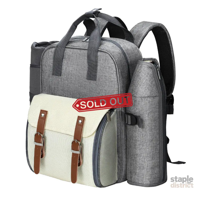 Alfresco 4 Person Picnic Basket Set Backpack Bag Insulated Grey - Outdoor Recreation > Picnic > Picnic Baskets