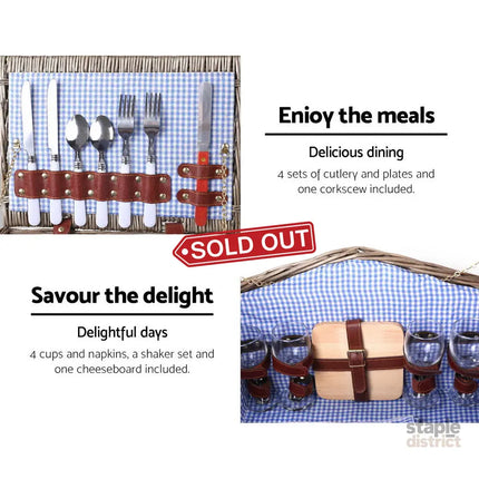 Alfresco 4 Person Picnic Basket Set Baskets Insulated Blanket Bag - Outdoor Recreation > Picnic > Picnic Baskets