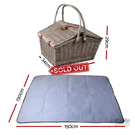 Alfresco 4 Person Picnic Basket Set Baskets Insulated Blanket Bag - Outdoor Recreation > Picnic > Picnic Baskets