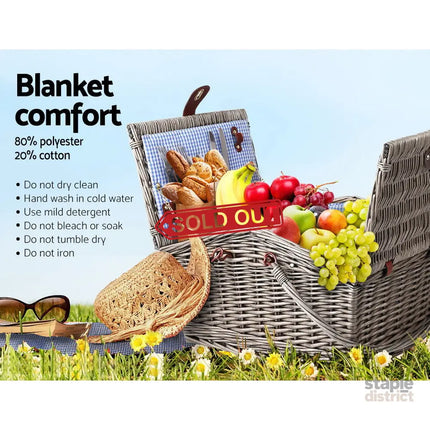 Alfresco 4 Person Picnic Basket Set Baskets Insulated Blanket Bag - Outdoor Recreation > Picnic > Picnic Baskets