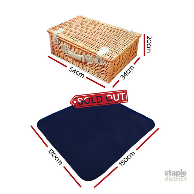Alfresco 4 Person Picnic Basket Set Cooler Bag Insulated Blanket - Outdoor Recreation > Picnic > Picnic Baskets