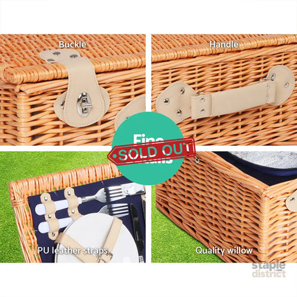 Alfresco 4 Person Picnic Basket Set Cooler Bag Insulated Blanket - Outdoor Recreation > Picnic > Picnic Baskets