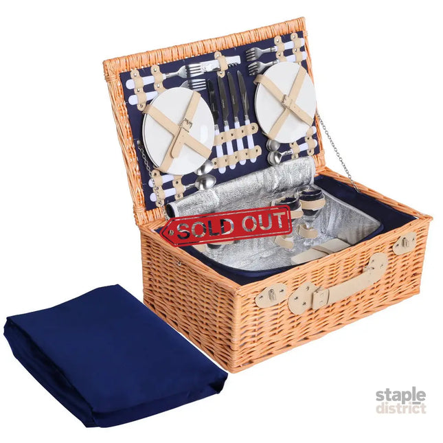 Alfresco 4 Person Picnic Basket Set Cooler Bag Insulated Blanket - Outdoor Recreation > Picnic > Picnic Baskets