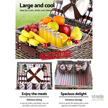 Alfresco 4 Person Picnic Basket Set Insulated Blanket Bag - Outdoor Recreation > Picnic > Picnic Baskets