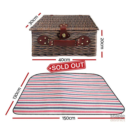 Alfresco 4 Person Picnic Basket Set Insulated Blanket Bag - Outdoor Recreation > Picnic > Picnic Baskets