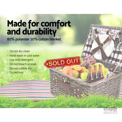 Alfresco 4 Person Picnic Basket Set Insulated Blanket Bag - Outdoor Recreation > Picnic > Picnic Baskets
