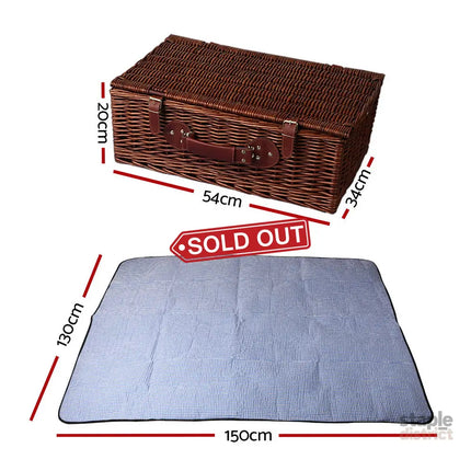 Alfresco 4 Person Picnic Basket Set Insulated Blanket Storage Bag - Outdoor Recreation > Picnic > Picnic Baskets