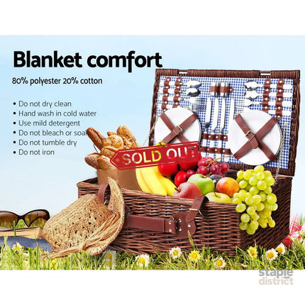 Alfresco 4 Person Picnic Basket Set Insulated Blanket Storage Bag - Outdoor Recreation > Picnic > Picnic Baskets
