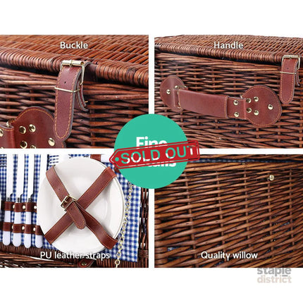 Alfresco 4 Person Picnic Basket Set Insulated Blanket Storage Bag - Outdoor Recreation > Picnic > Picnic Baskets